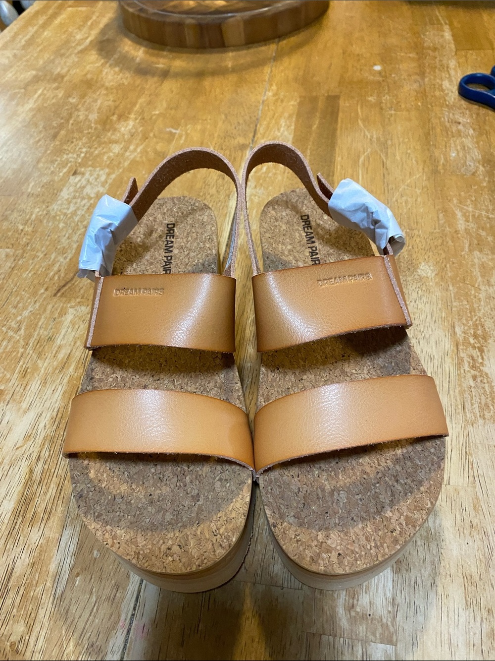 Dream Pairs Cognac Tan Dual-Strap Cork Platform Sandals